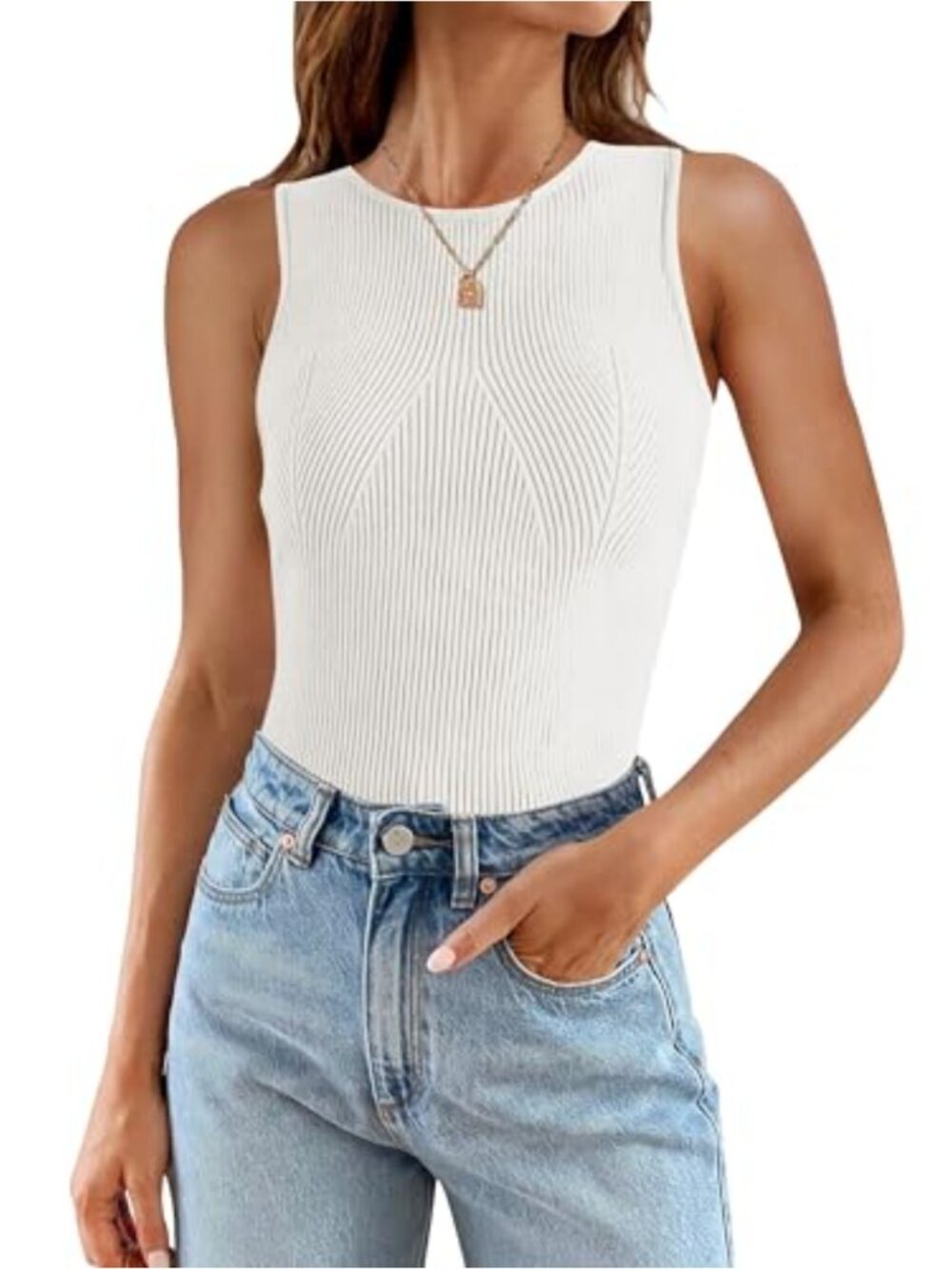 Women's Sleeveless Ribbed Knit Racerback Tank Top Casual Business